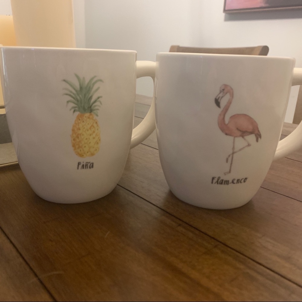 NWOT set of two Rae Dunn mugs Flamingo Pineapple